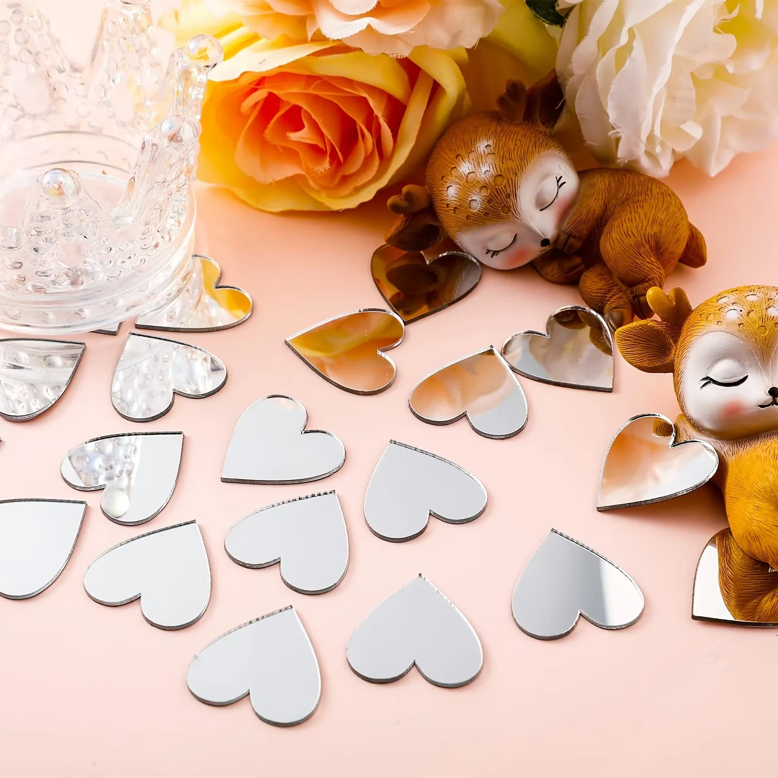 100 pcs/lot 2 cm coeur acrylique miroir autocollant mural rond carré bricolage mur miroir autocollant points stickers muraux décor de fête de mariage