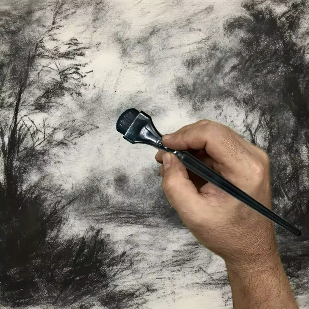Pinceau de rendu noir, pinceau aquarelle durable pour charbon de bois, pastel et gaufrage – Idéal pour le bricolage et le scrapbooking