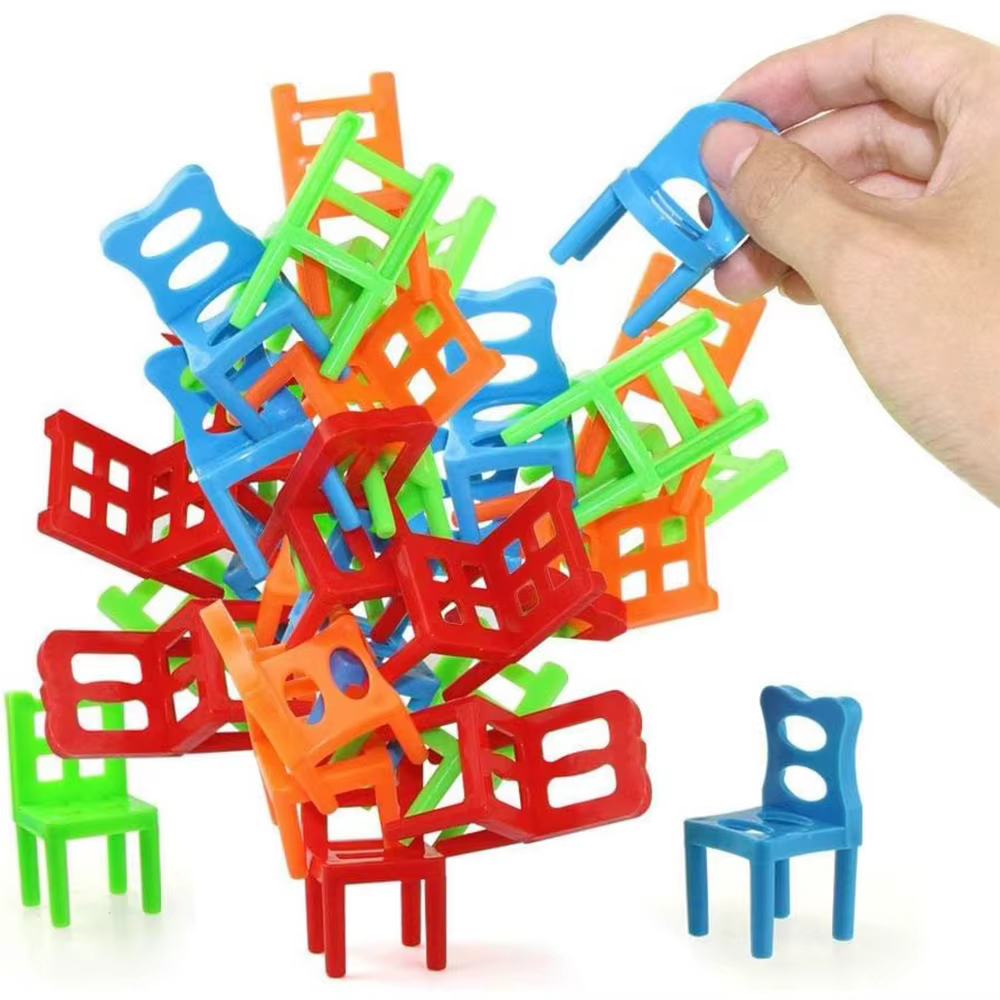Jeu de société de chaises d'équilibre 18 pièces/ensemble, Mini blocs d'empilage, assemblage, formation en équilibrage familiale, jouet éducatif interactif pour enfants