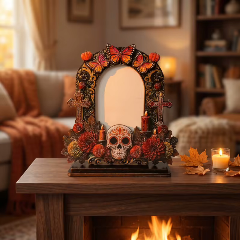 Cadre photo en bois 16x20cm, cadre photo du Jour des Morts, tête de mort, fleur, album commémoratif de bureau, décoration de fête, cadeau pour la maison et la chambre
