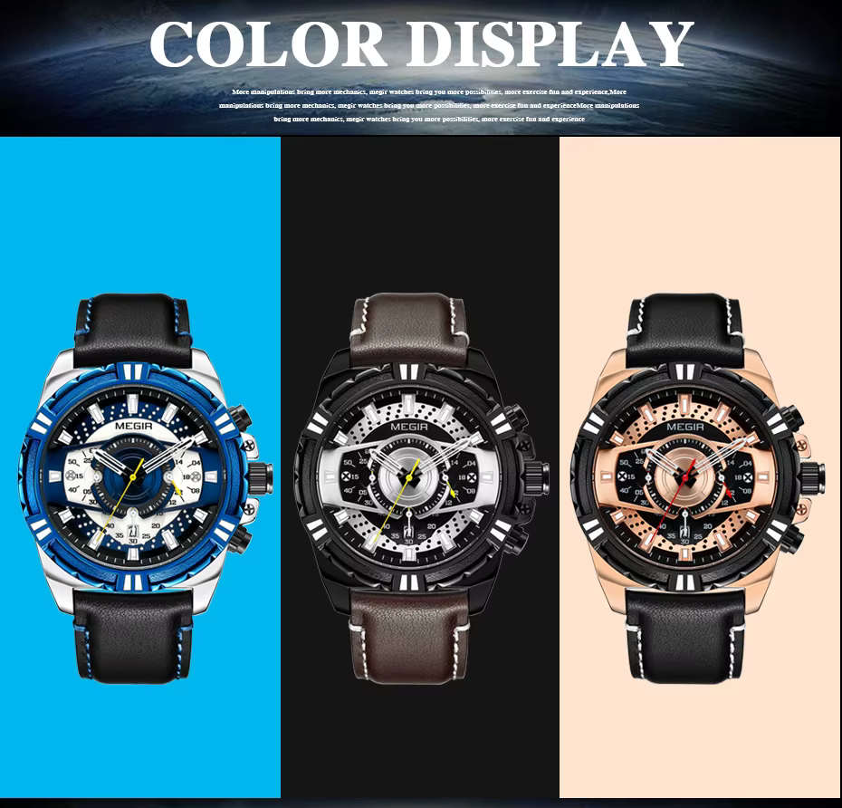 MEGIR montre pour hommes de luxe ceinture en cuir Quartz montres d'affaires lumineux mode sport homme montre-bracelet horloge Relogios Masculino