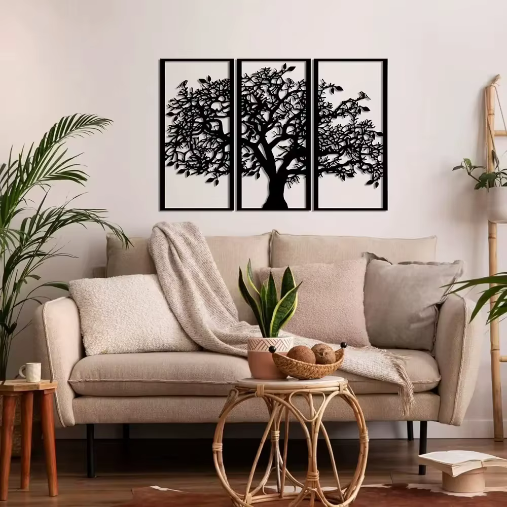 Décoration murale en métal pour arbre généalogique, 3 pièces, art en fer, arbre de vie. Art mural 3D moderne pour la décoration de la maison, de la chambre à coucher et du salon.