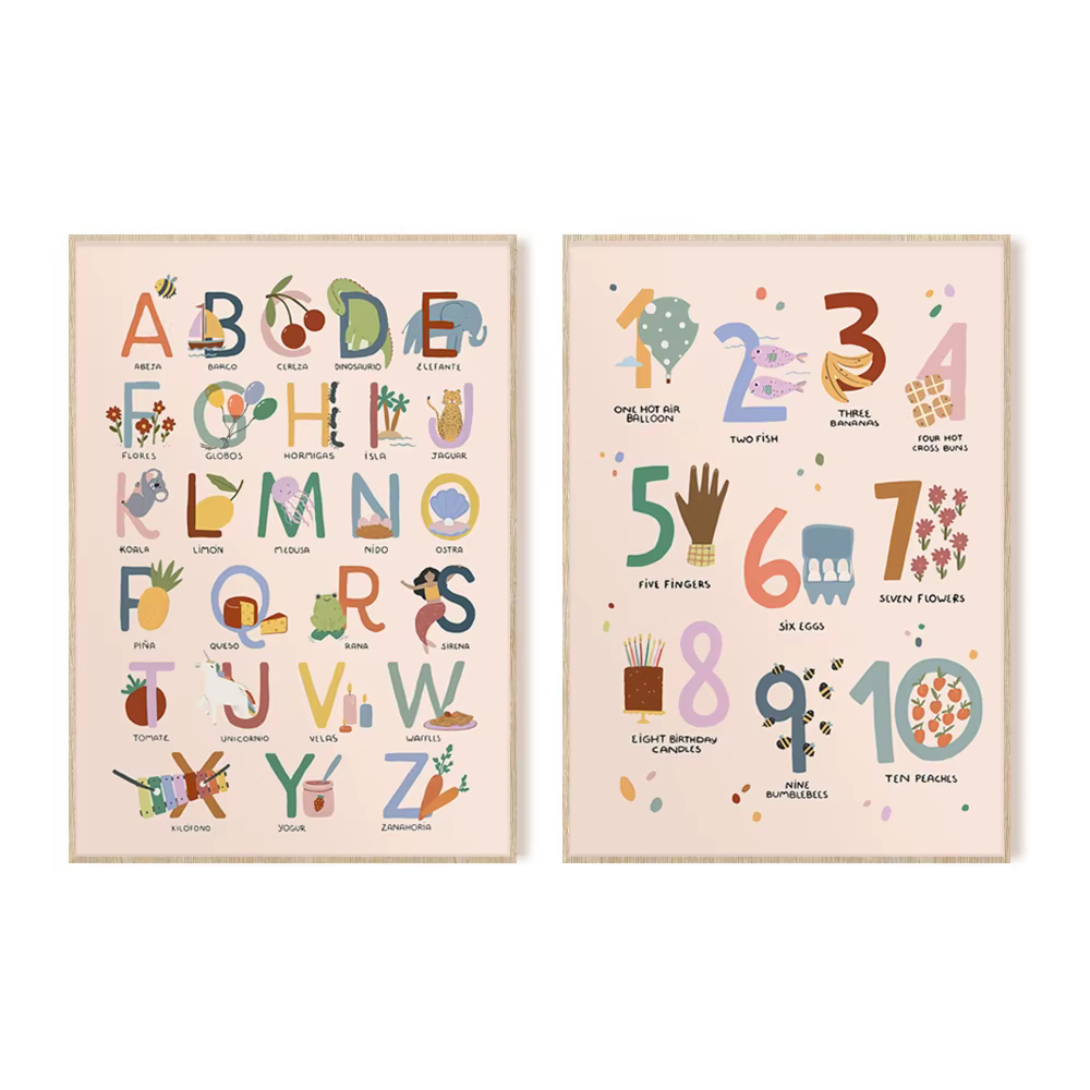 Affiches d'alphabet et de chiffres, art mural sur toile, impressions décoratives pour chambre d'enfant, chambre de bébé, chambre d'enfant