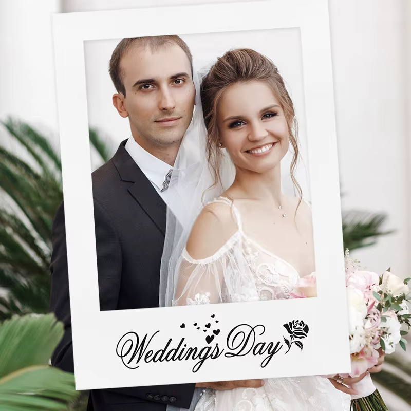Cadre photo DIY, accessoires de mariage, cabine photo créative, décoration blanche simple pour événements festifs et mariages