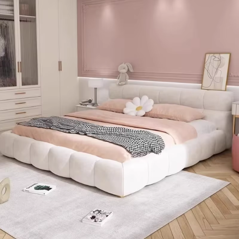 Lit double avec cadre, tête de lit esthétique, tables de chevet pour enfants, rangement intégré, mobilier de salon, accessoires pour la maison