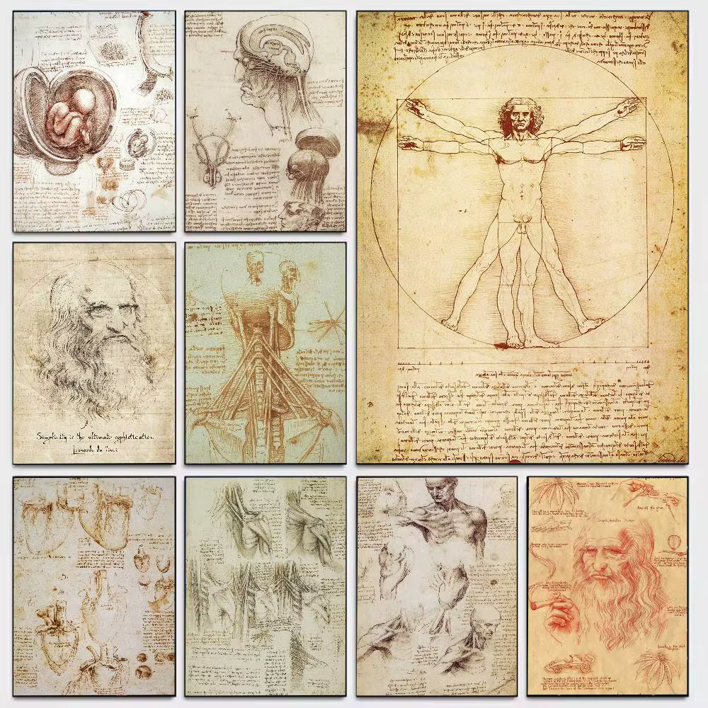Affiche artistique de l'homme de Vitruve, manuscrit de Léonard de Vinci, avec impressions, décoration pour la maison, la chambre à coucher, le salon, cadeau