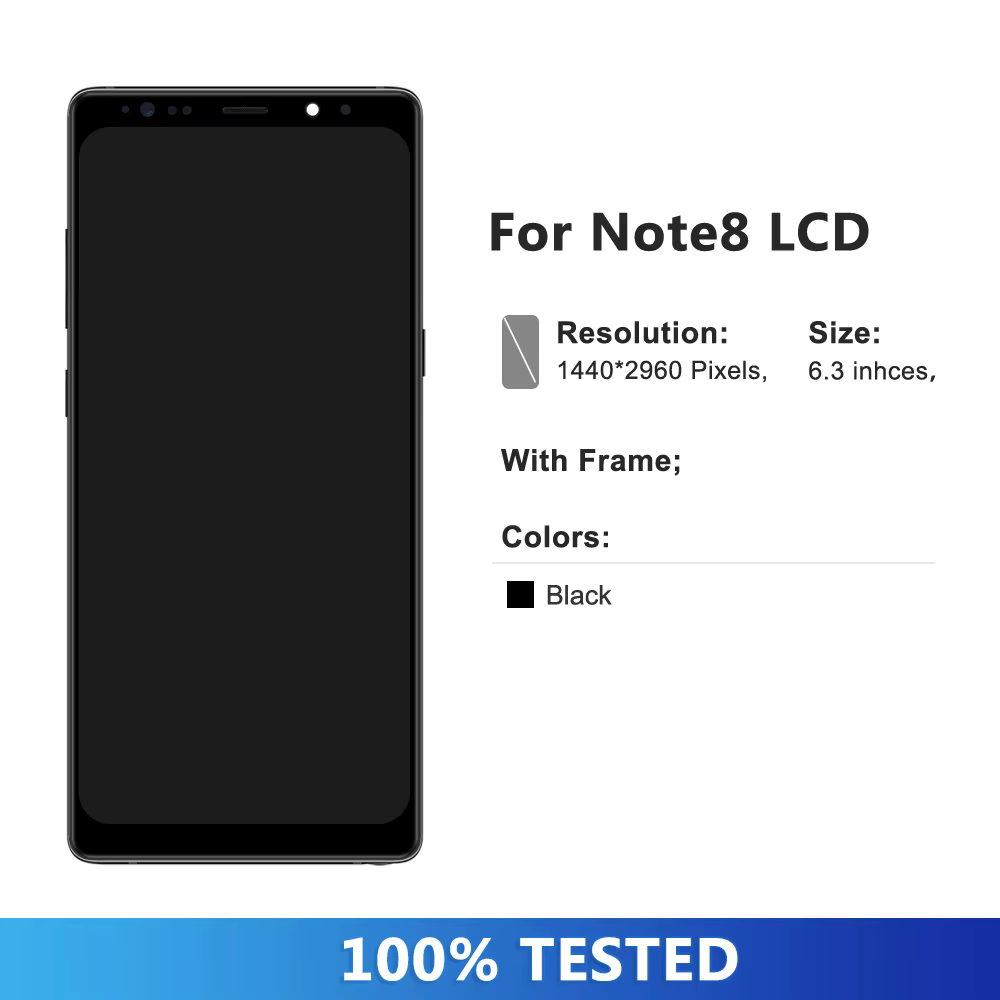 Ensemble écran tactile LCD TFT de remplacement, avec châssis, pour Samsung Note 8