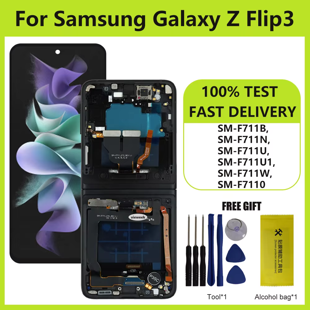 Écran LCD TFT de qualité pour Samsung Z Flip 3 F711B, écran tactile avec cadre, assemblage de numérisateur pour Samsung Galaxy Z Flip3 5G