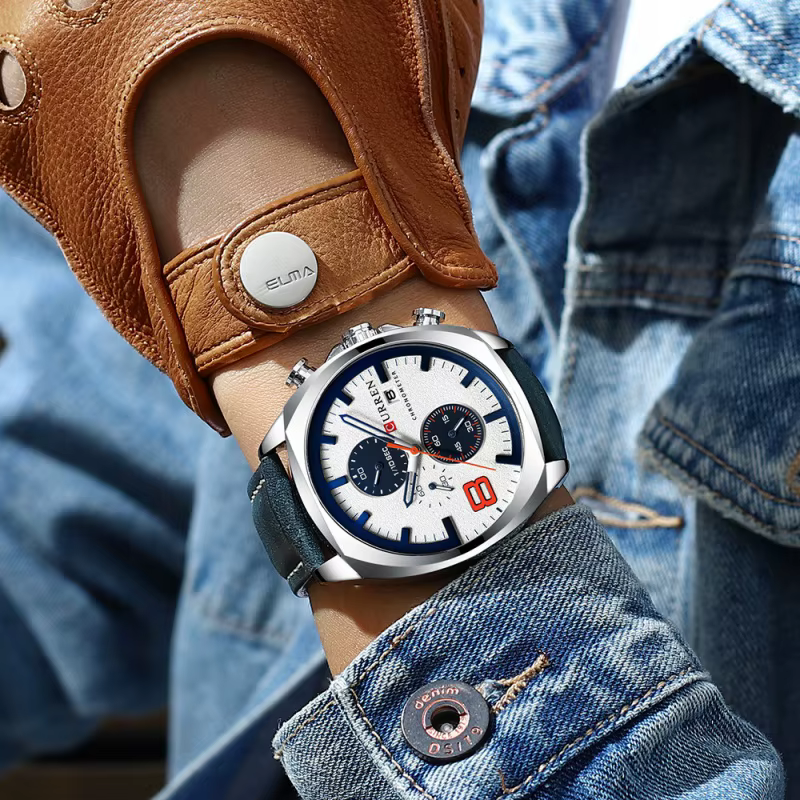 Montre à quartz classique CURREN 8324, ronde, étanche, avec bracelet en cuir, minimaliste, six aiguilles, multifonctionnelle, avec calendrier