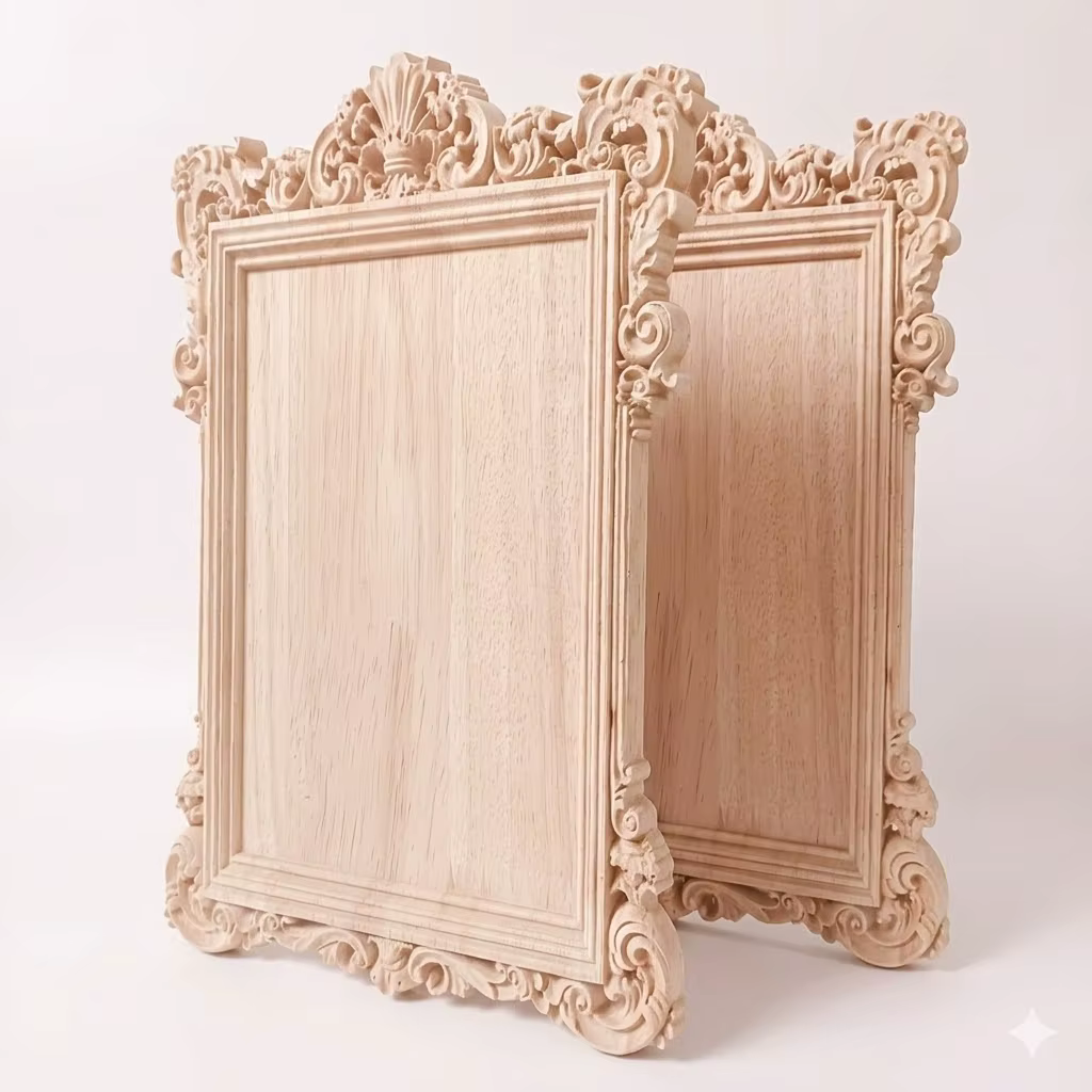 2 cadres photo vintage en bois sculpté, décoration murale en bois non peint, design intemporel sculpté, cadres photo en bois