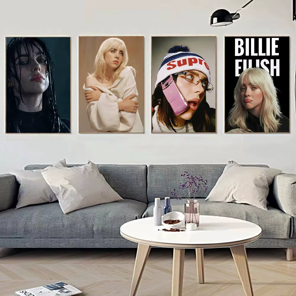 Affiche murale vintage de la chanteuse Billie Eilish, décoration artistique pour le bureau, le salon, décoration de maison unique, image décorative