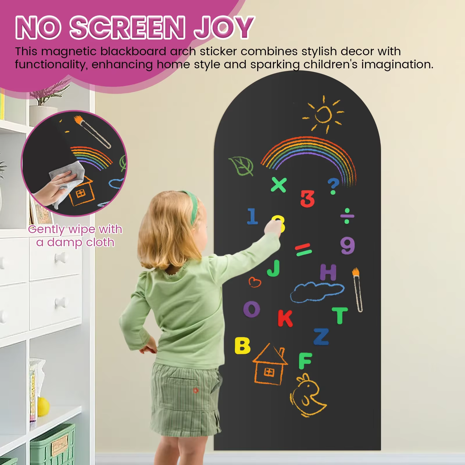 Autocollant mural magnétique en forme d'arche 40" x 18" – Tableau noir magnétique adhésif pour mur, autocollant tableau blanc magnétique pour salle de jeux, maison, salle de classe