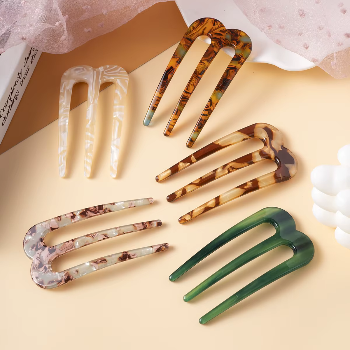 Fourchettes à cheveux à l'acide acétique, bâtons à trois dents, peigne en forme de U, chignon, épingle à cheveux pour femmes et filles, accessoires de coiffure, bandeau