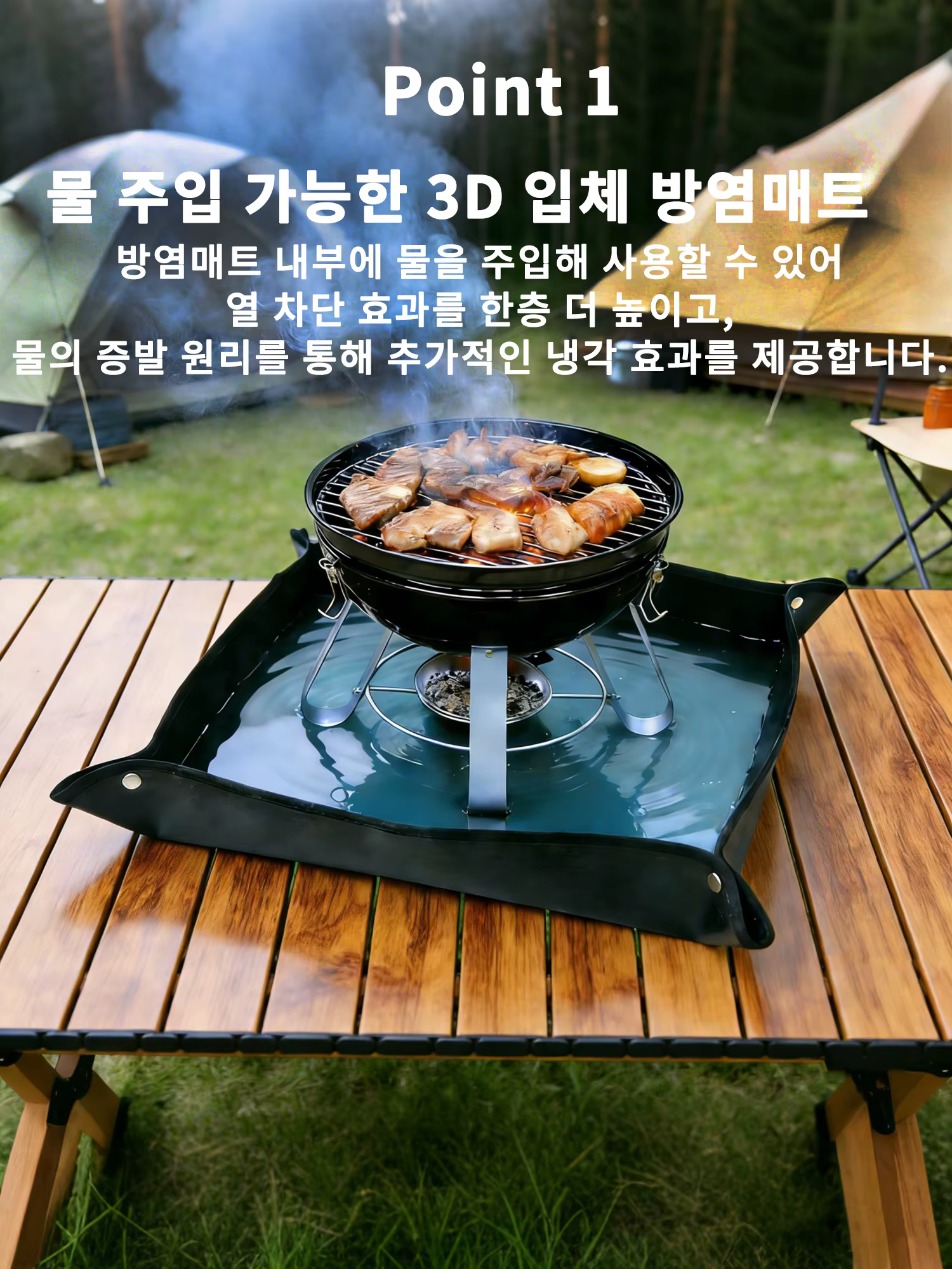 Tapis ignifuge pour foyer et poêle, tapis à braises remplissable d'eau avec bord surélevé 3D, protection thermique pour sol de barbecue