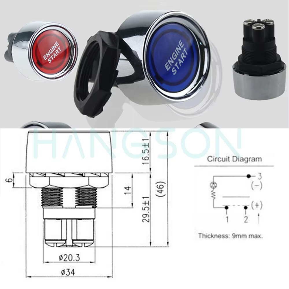 Bouton de démarrage de moteur de voiture 12V DC 50A SPST ON OFF interrupteur momentané démarreur bouton d'allumage de démarrage pour voitures de Sport de course camions