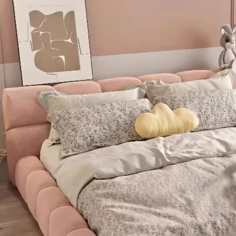 Lit double avec cadre, tête de lit esthétique, tables de chevet pour enfants, rangement intégré, mobilier de salon, accessoires pour la maison