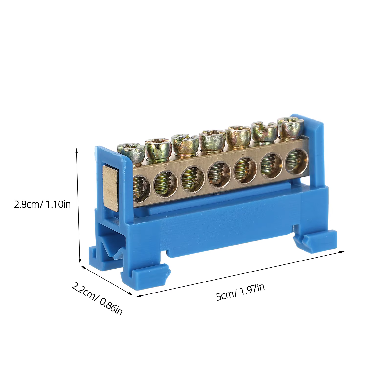 Barre de bornes électrique 7 positions à vis, type rail DIN, avec base inférieure pour mise à la terre