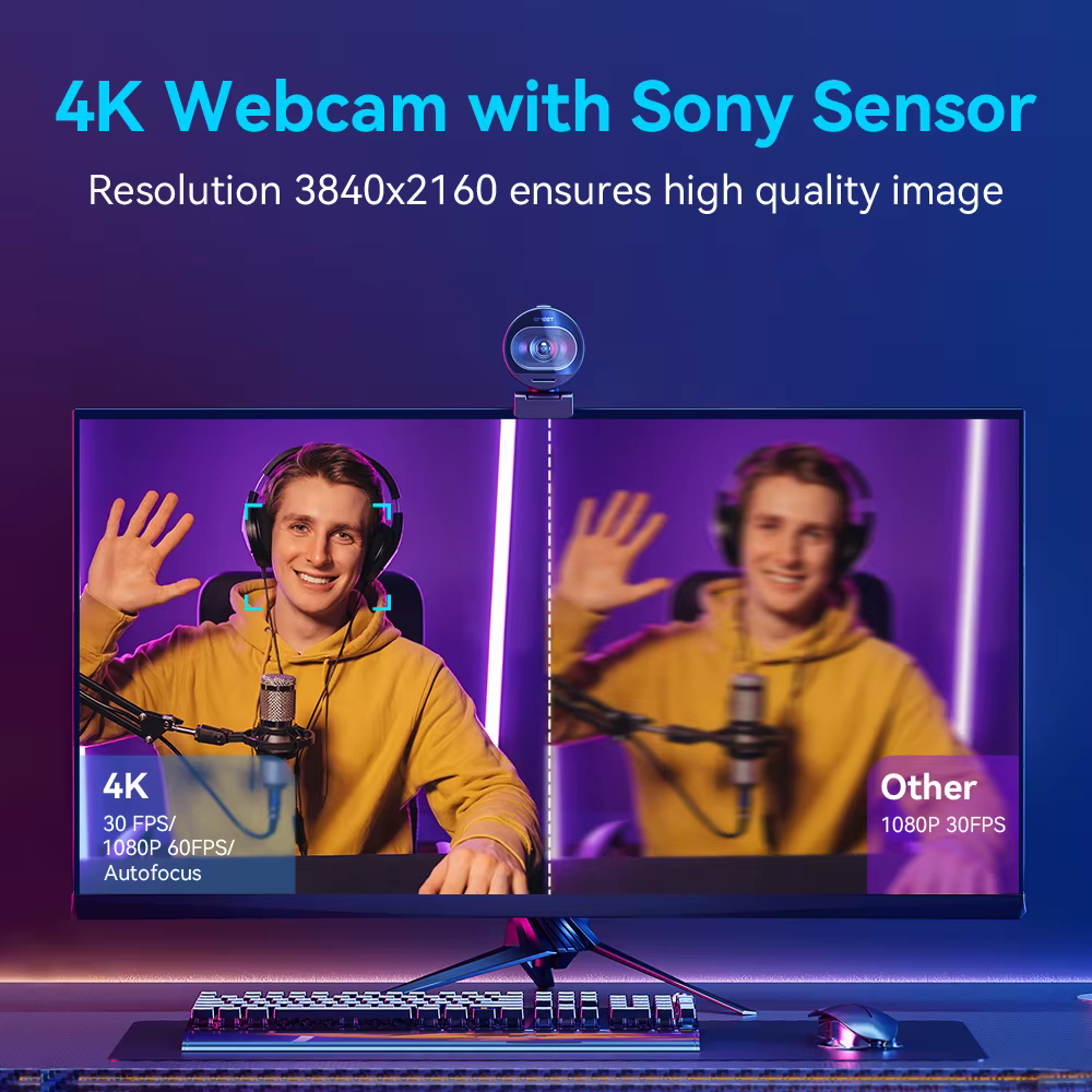 Webcam 4K pour Streaming, Caméra Web 1080P 60FPS USB EMEET S600 avec Autofocus et Micros pour TikTok/YouTube