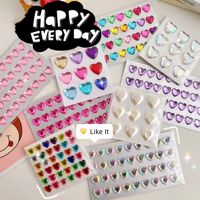 Autocollant coeur belle 3D stéréoscopique cristal coeur brillant autocollant pour bricolage décoratif Scrapbook Journal fournitures pour étudiants autocollant