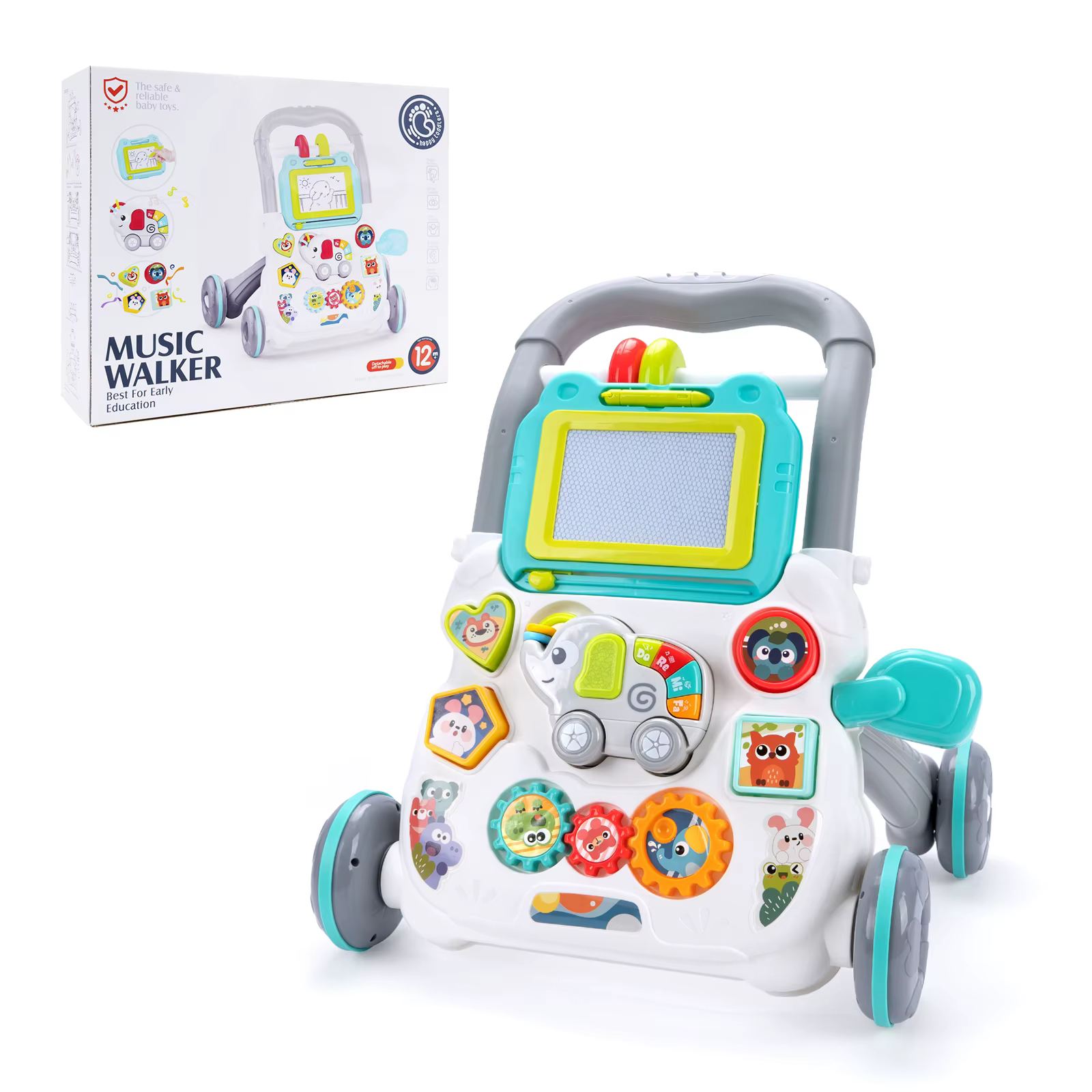 Jouets de marche pour bébé avec musique et tableau à dessin, trotteur multifonctionnel d'éveil et d'apprentissage pour nourrissons de 12 mois et plus