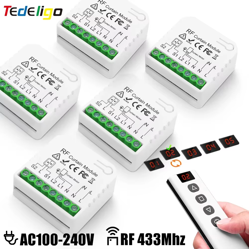 Volet roulant électrique pour porte de garage, interrupteur de rideau, télécommande 5CH, moteur de store électrique, technologie, 433 V, 110V, 16A, 220 Mhz
