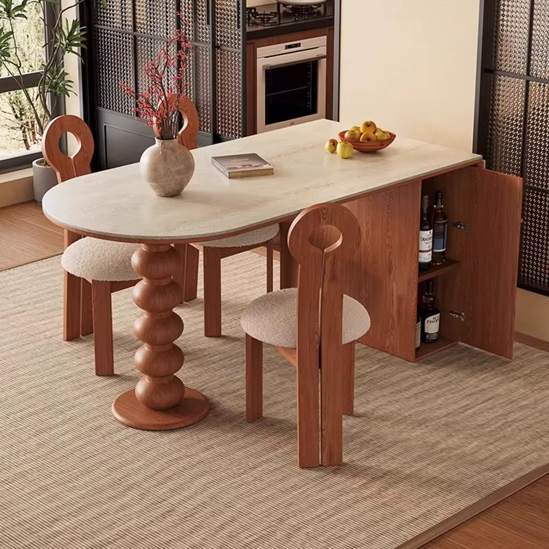 Tables à manger élégantes du milieu du siècle avec armoires, tables à manger ovales Vintage à pieds hauts, meubles rustiques pliables