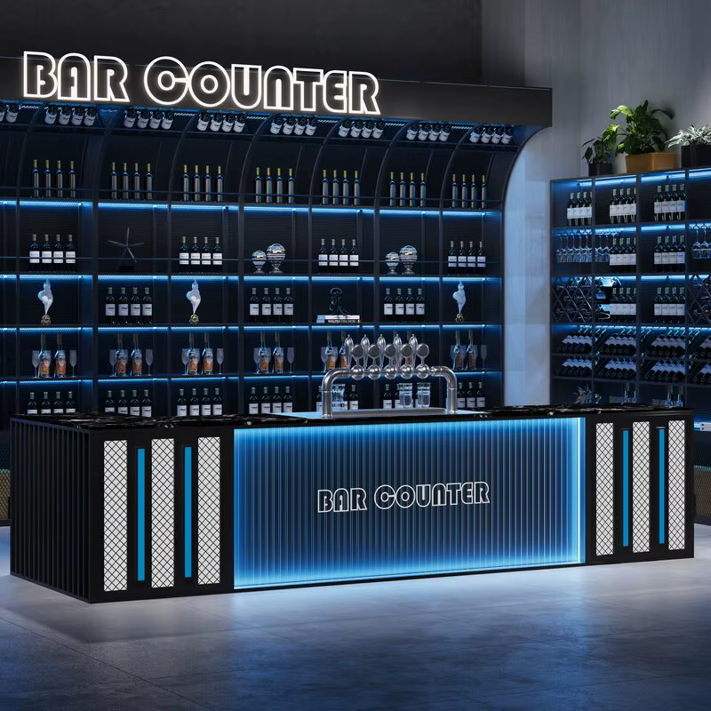 Table de bar industrielle moderne en métal - Meuble d'extérieur résistant à l'eau et durable pour la maison ou l'hôtel - Ensemble de bar personnalisé