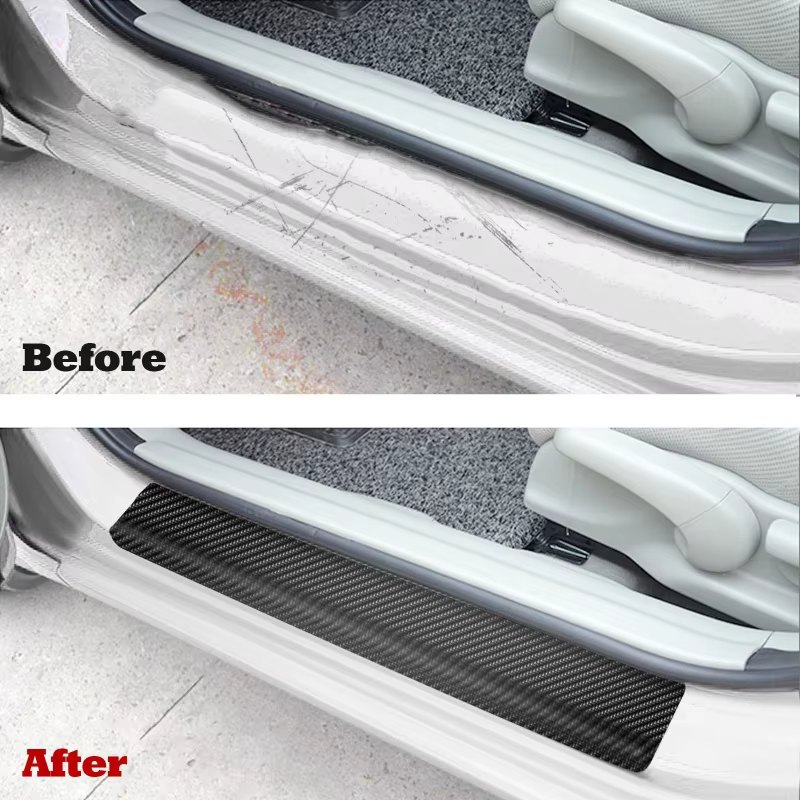 Autocollants de protection épais pour plaque de porte de voiture, 4 pièces, en Fiber de carbone et cuir, couverture anti-éraflures pour seuil de voiture