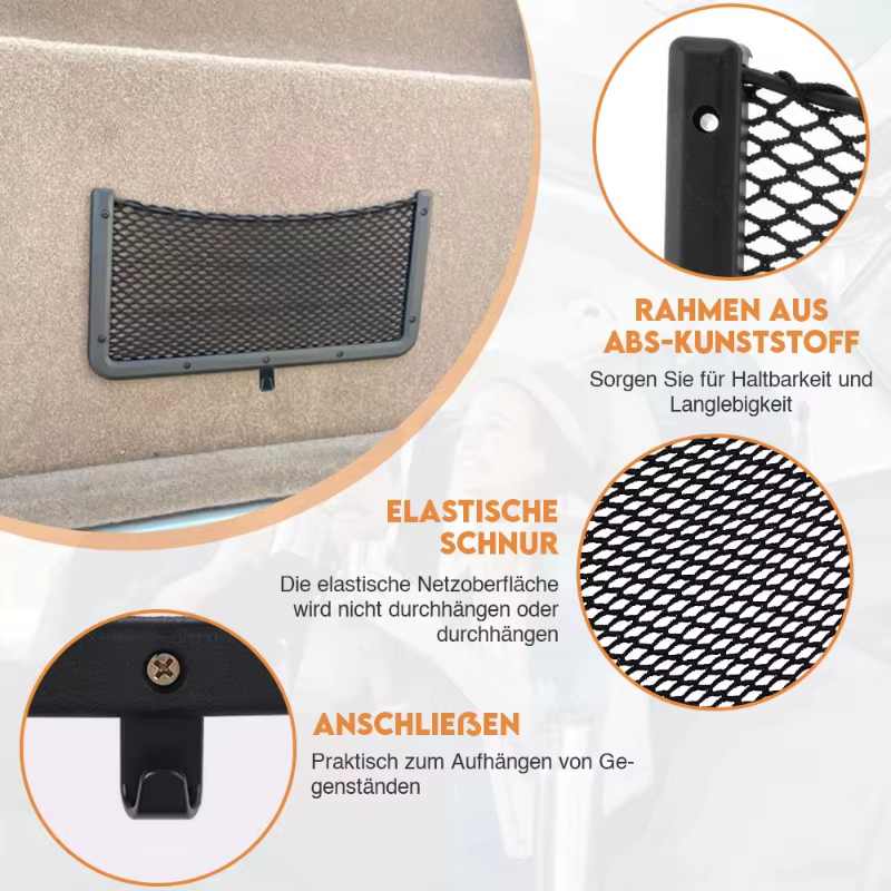 Filet de rangement pour cadre de voiture 36x18CM, sac en filet de rangement pour voiture, support de sac encadré, organisateur de maille de voiture, sac en filet pour voiture avec vis
