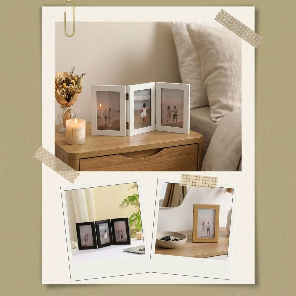 Cadre photo rectangulaire pliable, cadre triplex, cadre photo durable, ornements, cadre photo moderne simple à charnière, décoration de salon