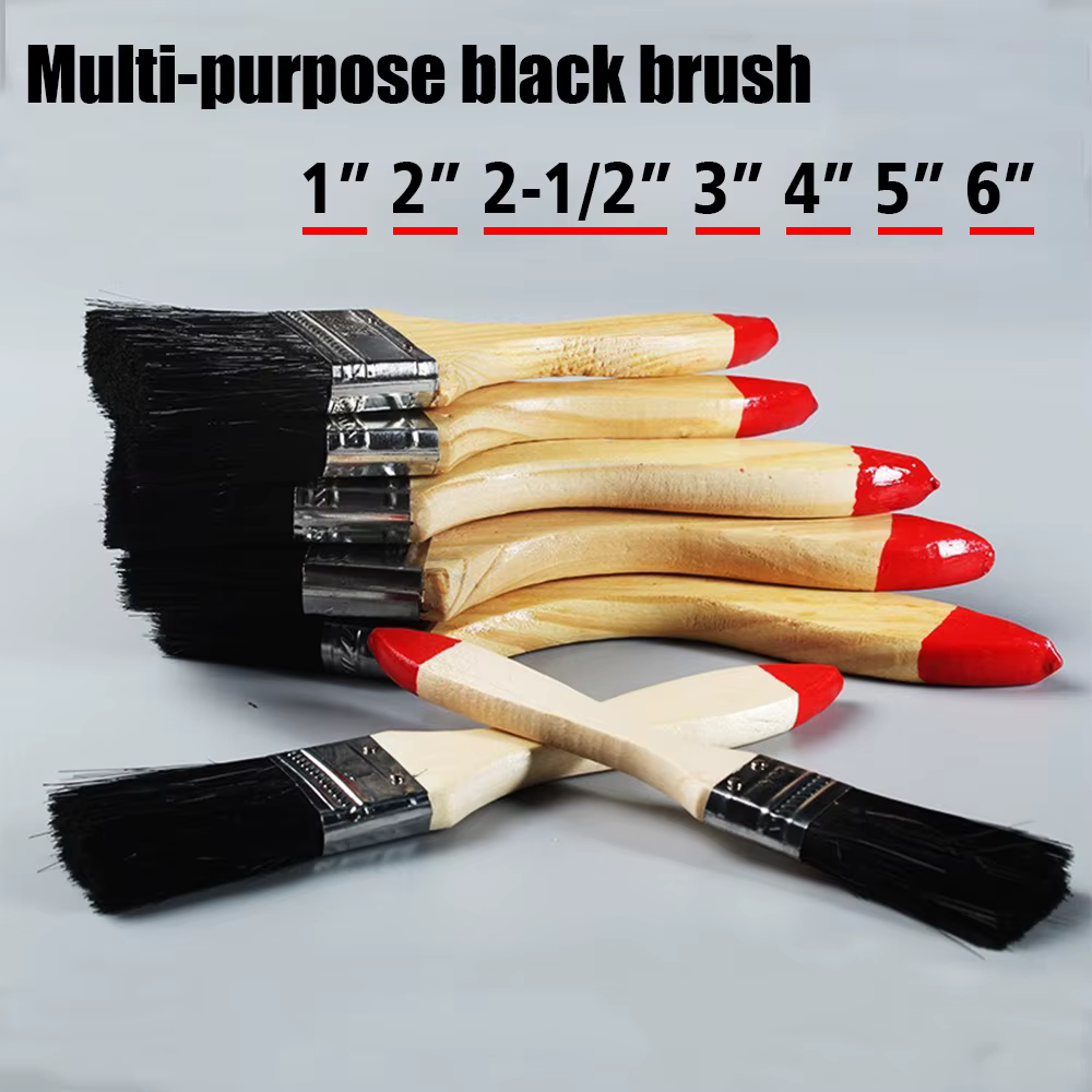 Pinceau noir multifonctionnel, adapté à la peinture, au dépoussiérage, à l'application de colle et à la peinture murale 1', 2', 2,5', 3', 4', 5', 6'