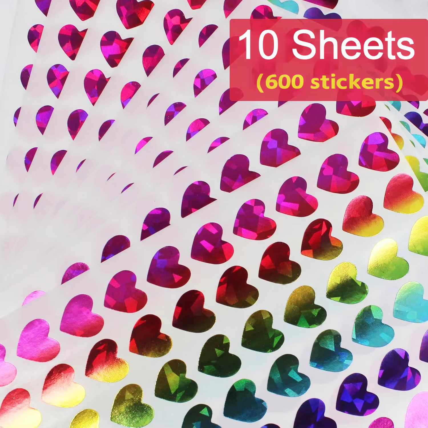 600 autocollants en forme de cœur rouge, petits autocollants holographiques pour récompense des élèves, petits autocollants scintillants de 0,5 pouce pour la fermeture de cadeaux