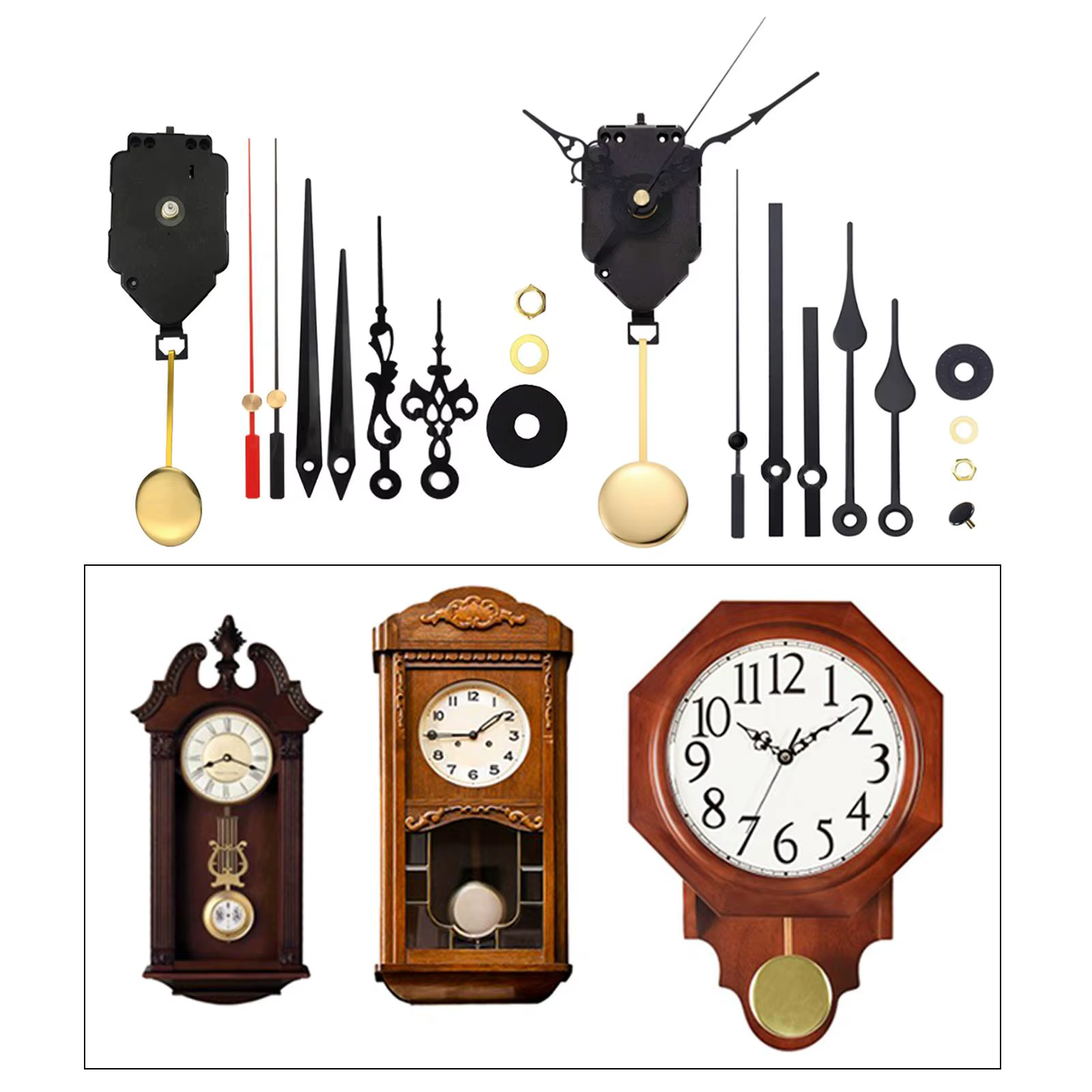 Mouvement d'horloge à pendule de remplacement, pièces de bricolage à arbre Long avec aiguilles et pendule