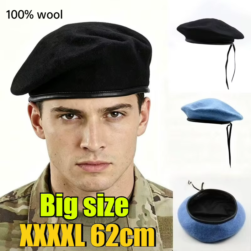 Béret en Laine Grande Taille 62cm pour Hommes et Femmes, Style Militaire US Army Infantry Regiment, Casquette Unisexe Couleur Unie, Chapeau de Peintre