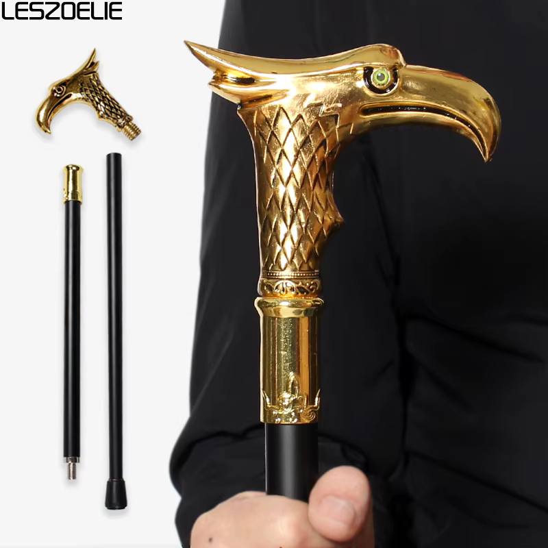 Canne de marche de luxe à tête d'aigle dorée et noire pour hommes et femmes, cannes décoratives élégantes à la mode, accessoire de fête Vintage pour messieurs