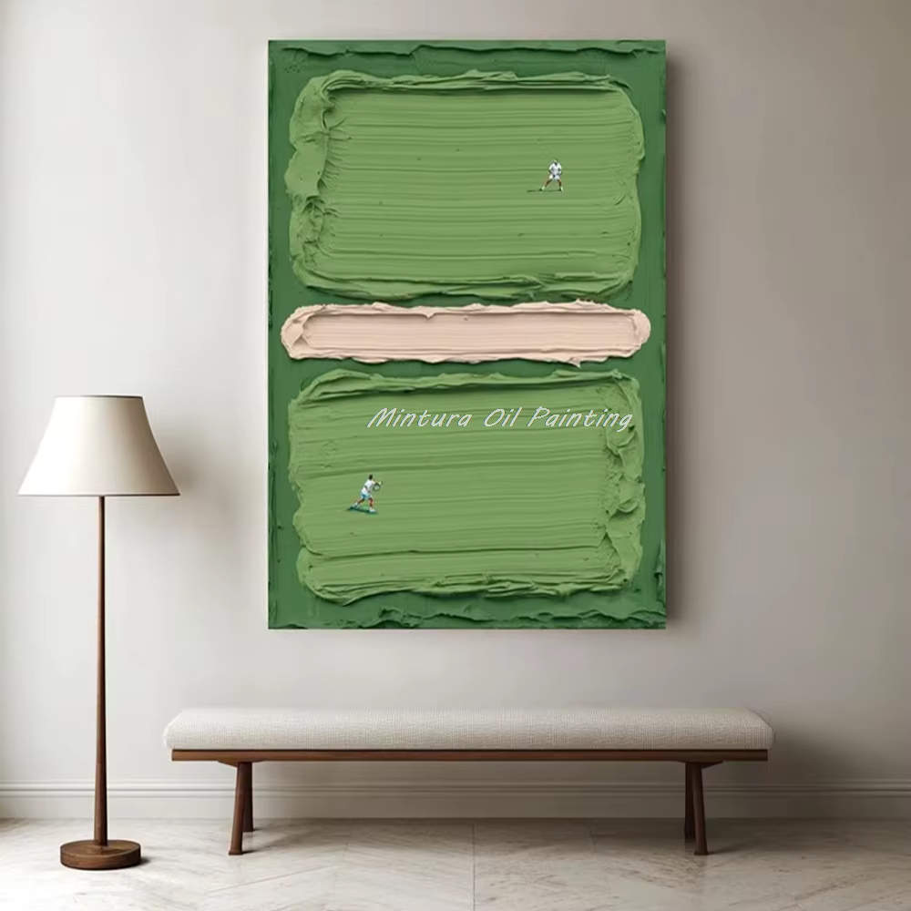 Mintura, peinture à l'huile sur toile, motif court de tennis vert à texture abstraite, peinte à la main, affiche d'art moderne, tableau mural, décoration intérieure