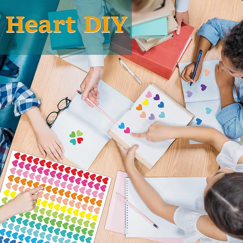 10 feuilles de petits autocollants, 2250 autocollants en forme de cœur, 15 couleurs, autocollants en forme de cœur pour les cadeaux de fête, l'artisanat, le scrapbooking, ensemble d'autocollants