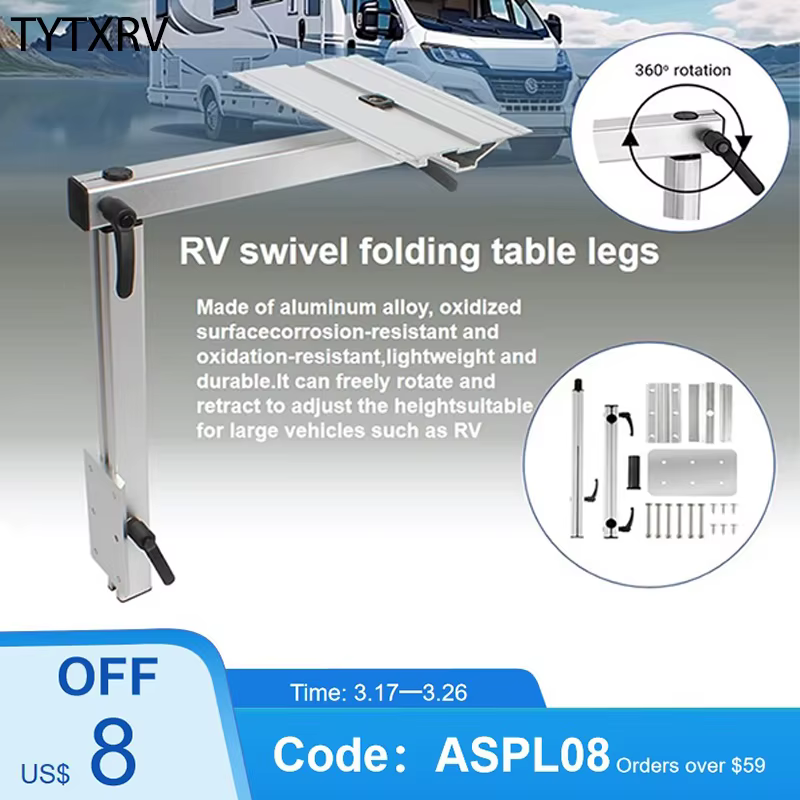 Pied de table TYTXRV RV 360 ° Pieds de Table d'ordinateur portable en aluminium durables et amovibles, Rotation et amovibles, pour camping-car, camping-car, Installation facile