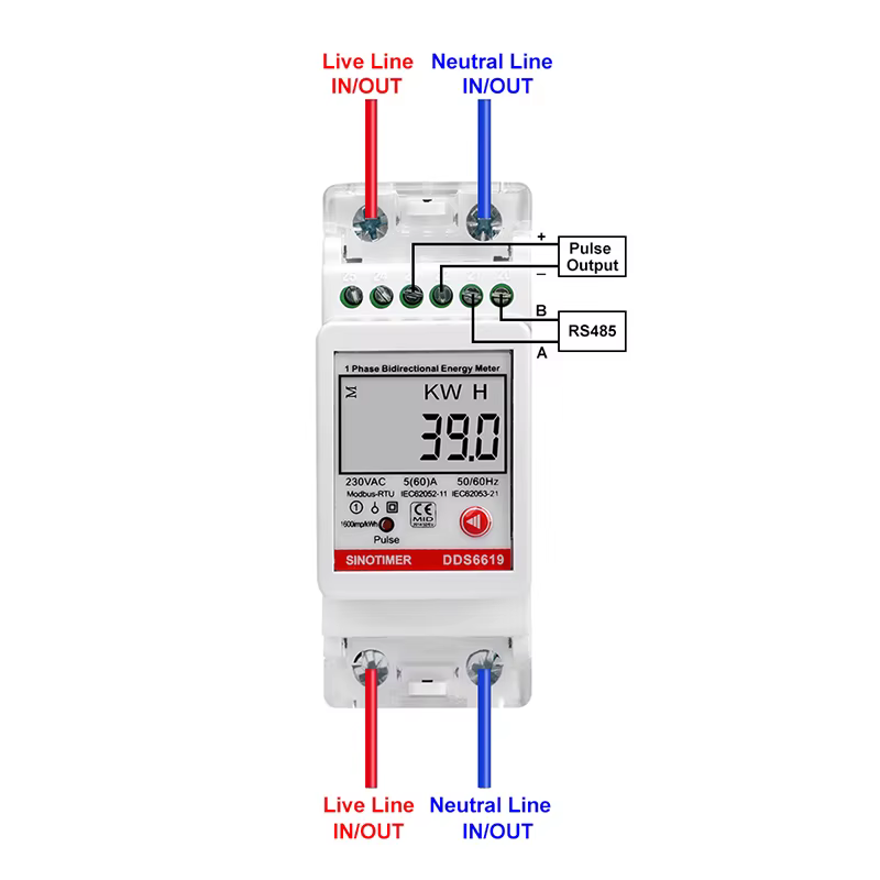 Compteur d'énergie électrique monophasé, KWH RS485, Modbus, courant, tension, mesure de la puissance, meilleur vendeur, AC 230V, 60A