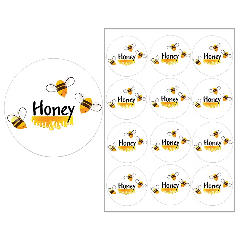 Autocollants de couverture de Pot de miel de 1.8 pouces, étiquettes autocollantes rondes de miel douce d'abeille, décoration de cadeau de fête, autocollants de fond en papier blanc