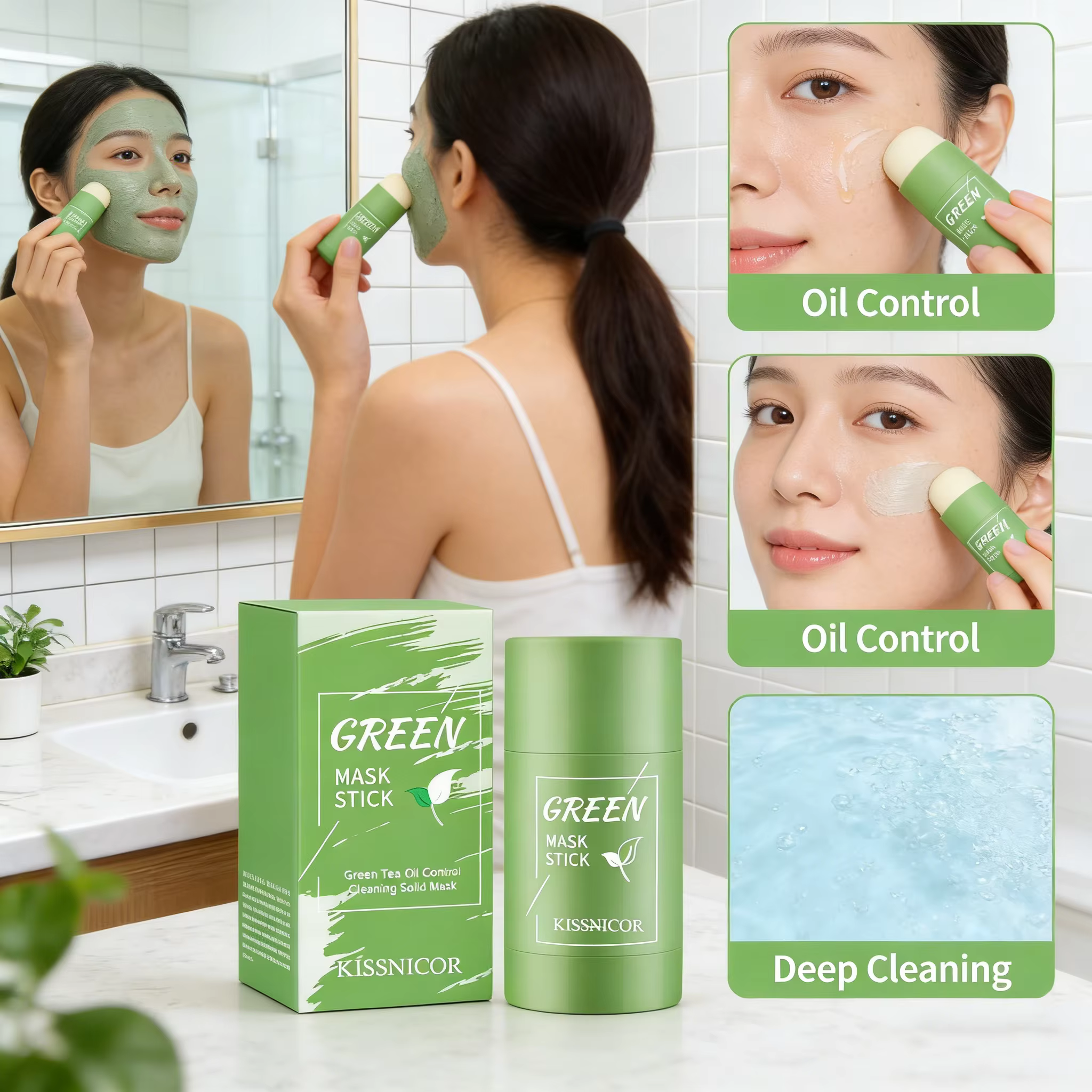 Masque nettoyant au thé vert en stick, masque purifiant à l'argile pour un nettoyage en profondeur, contrôle du sébum, élimination des points noirs, 1/5 pièces