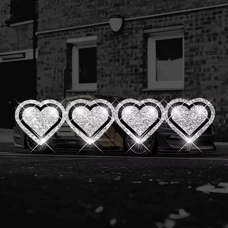 1 autocollant en vinyle brillant en forme de cœur, paillettes - Quatre autocollants en forme de cœur pour la décoration d'ordinateurs portables