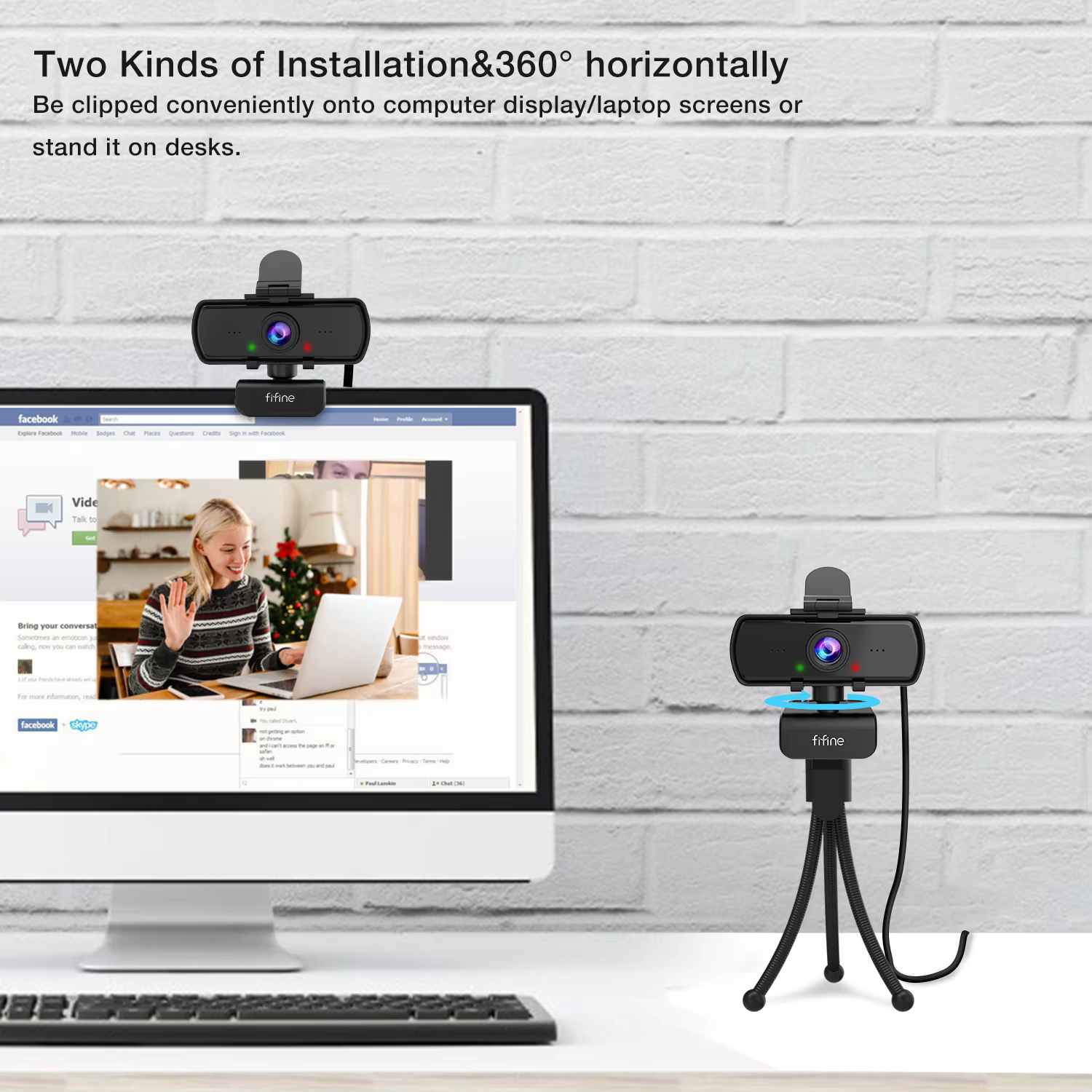 Webcam PC FIFINE 1440p Full HD avec microphone, trépied, pour ordinateur de bureau et ordinateur portable, webcam pour diffusion en direct et appels vidéo - K420