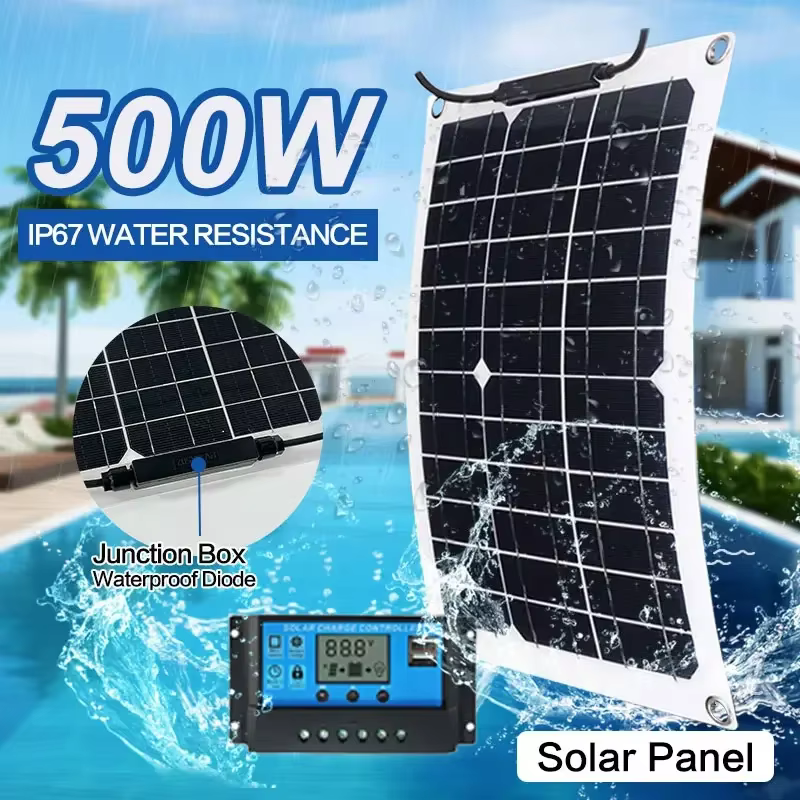 Panneau solaire flexible 500W avec contrôleur 100A, étanche, adapté à l'alimentation résidentielle, au camping et aux camping-cars
