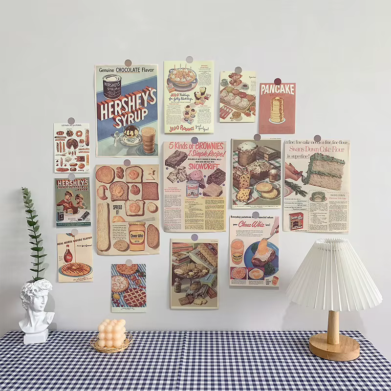 Kit de Collage esthétique mural rétro de pain gastronomique, 13 feuilles d'images, affiches décoratives d'art mural créatif, affiche tendance pour filles d'université
