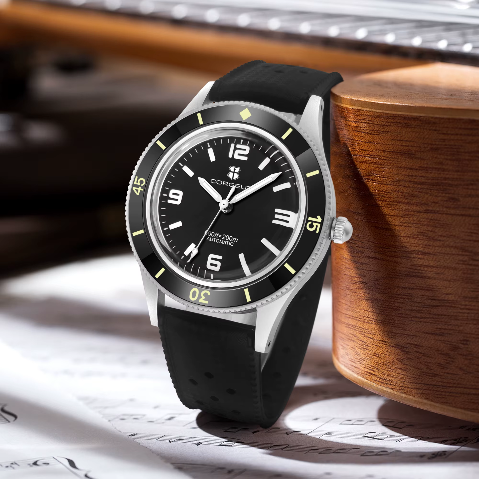CORGEUT 50-Fathoms montre de plongée WD50F NH35 mouvement automatique 40mm montre pour homme lumineux 200m étanche saphir Vintage