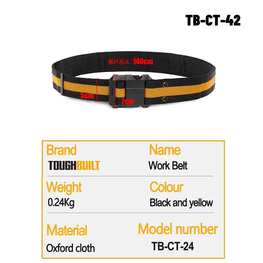 ToughBuilt TB-CT-42 Ceinture de travail pour professionnels Boucle en acier Boucle robuste / Support arrière pour sac de taille Clip Tech Hubs