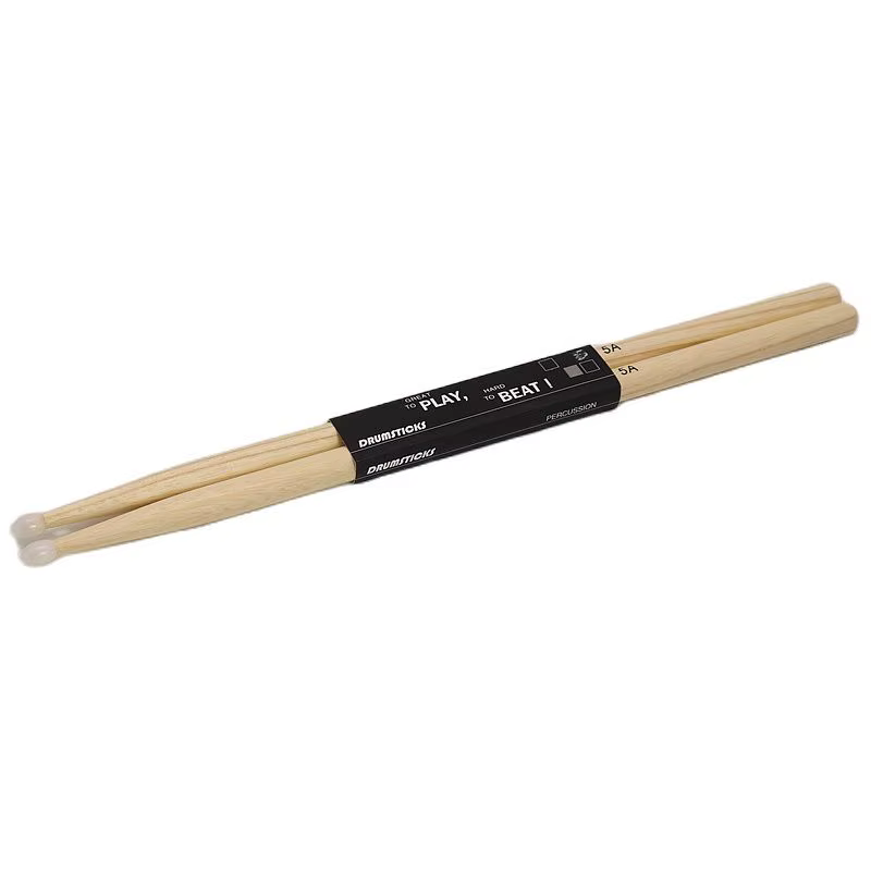 12 paires de bâtons de hickory 5A avec pointe en nylon, bâton en bois