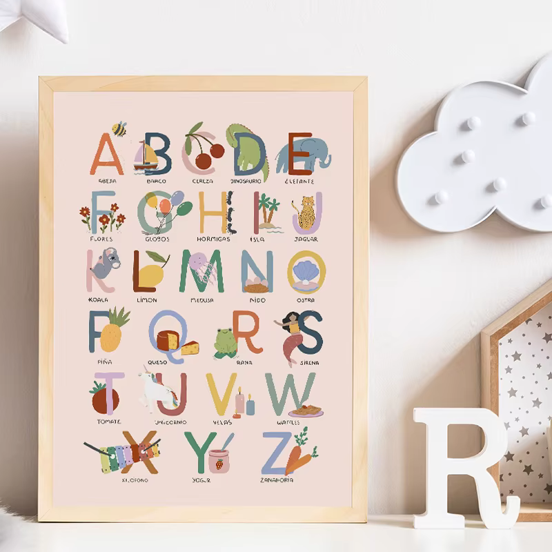 Affiches d'alphabet et de chiffres, art mural sur toile, impressions décoratives pour chambre d'enfant, chambre de bébé, chambre d'enfant