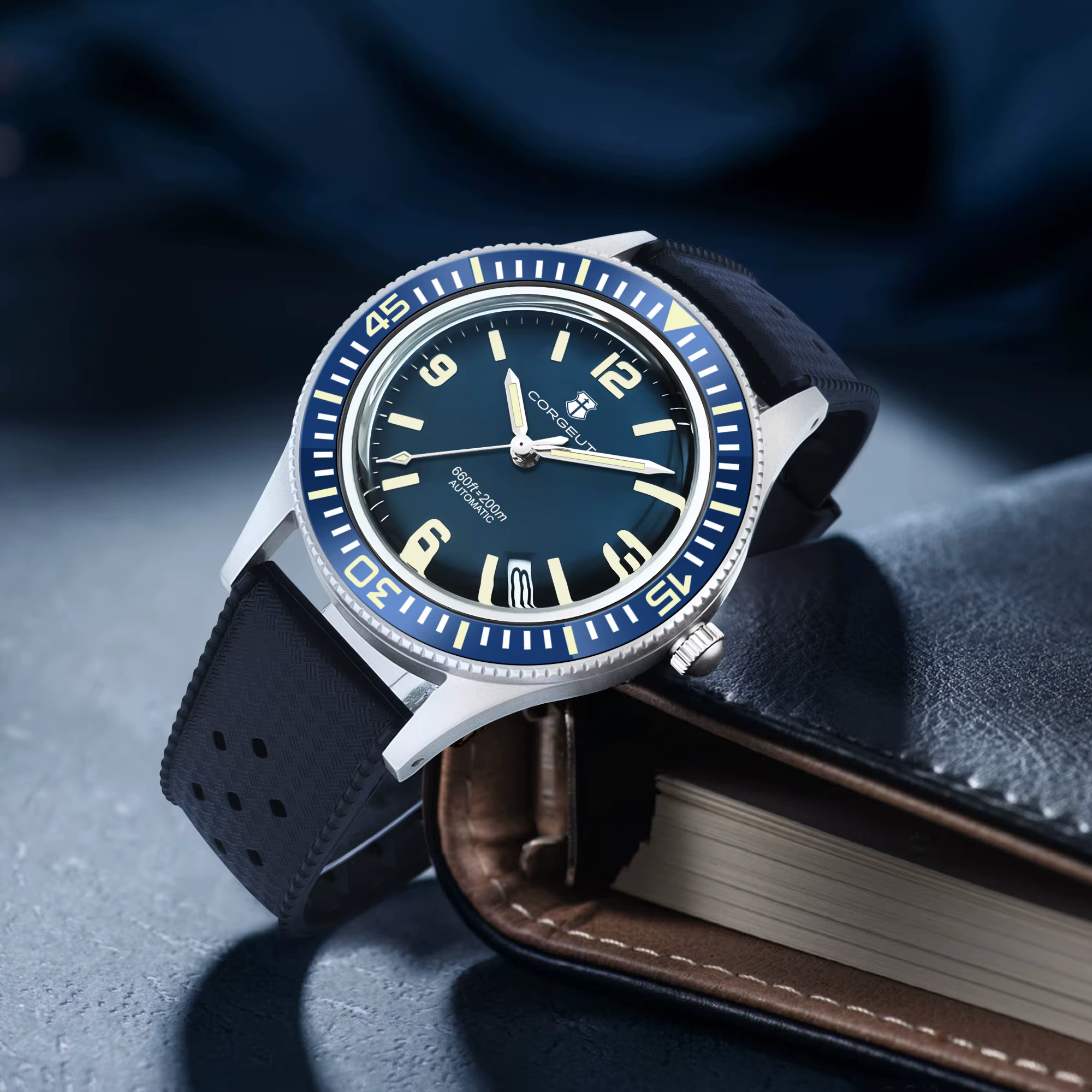 CORGEUT 50-Fathoms montre de plongée WD50F NH35 mouvement automatique 40mm montre pour homme lumineux 200m étanche saphir Vintage